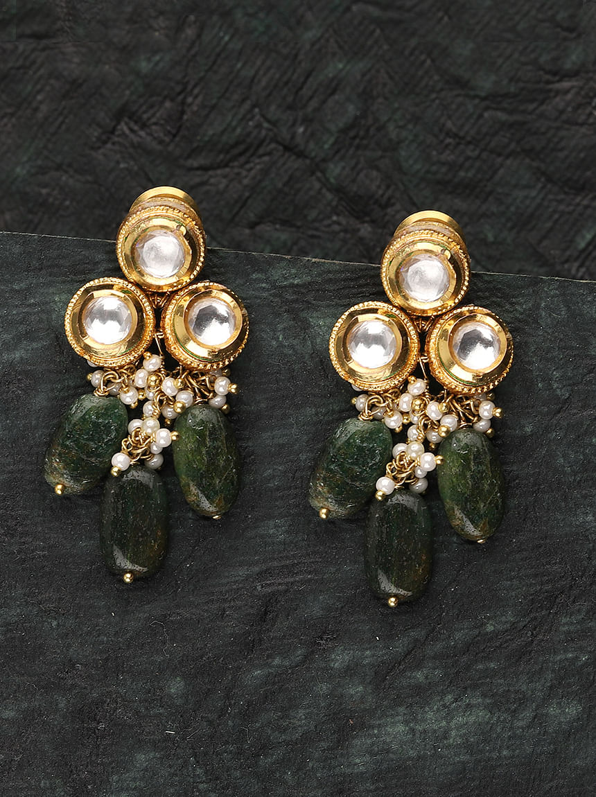 Golden Kundan Earrings with Gold Pearl